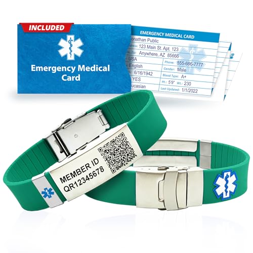 Universal Medical Data Emergency Bracelets - Silicone QR Code Bracelet for Women and Men - Adjustable 5.75 to 9.5 Inch & Waterproof Wristband - Includes Emergency Card and Lifetime PHR Access - Teal