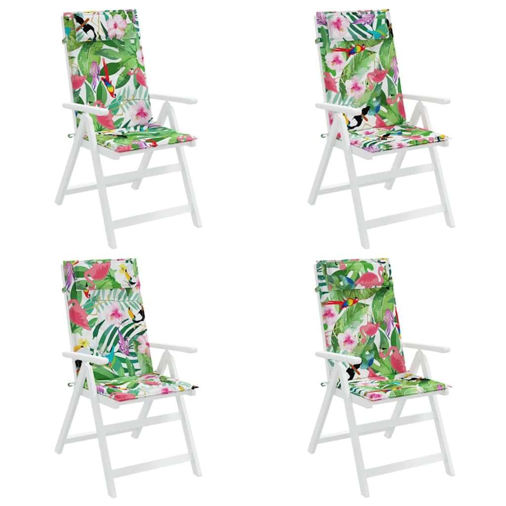 4er Set Hochlehner-Auflagen Mehrfarbig – Komfortable Gartenstuhlkissen 120x50x3 cm aus Oxford-Gewebe – Wasserabweisende Polsterauflagen mit Blumen-Motiv für Gartenstühle und Hochlehner