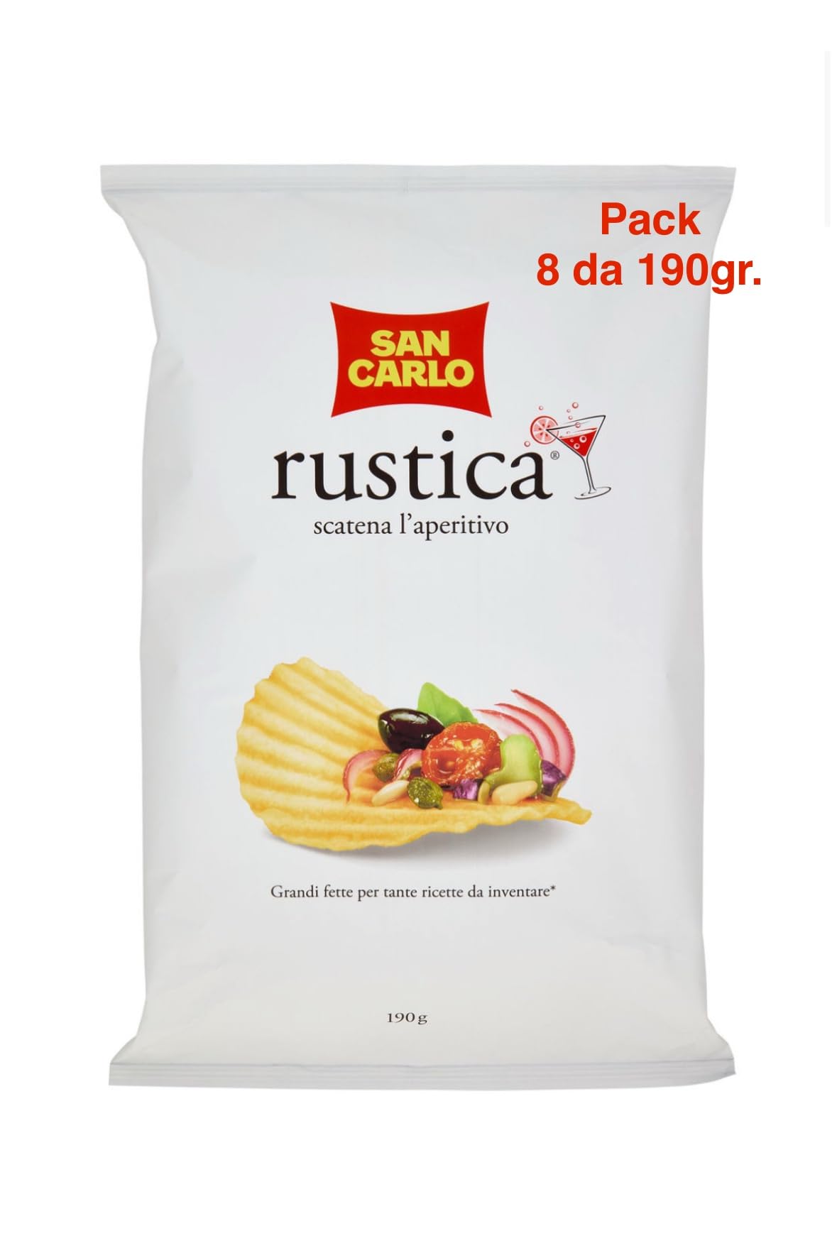 San Carlo Rustica Patatine per Aperitivo, Pack da 8 da 190g