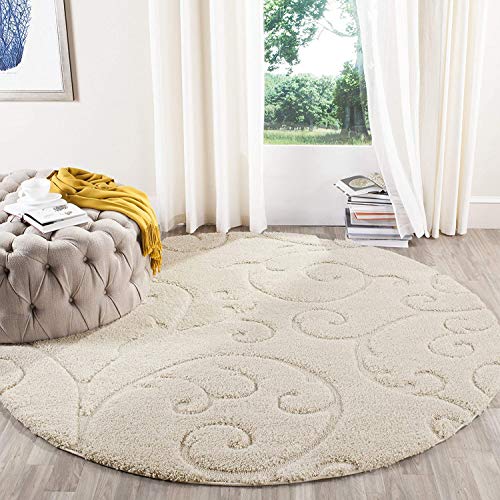 Image of Handwoven Microfibre 3D Rug for Living Room (Ivory & Ivory, 10 X 10 Feet (Round), Microfibre)