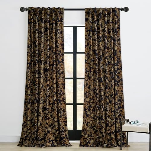 StangH Gold Velvet Curtains 84 inches, Retro Vintage Print Floral