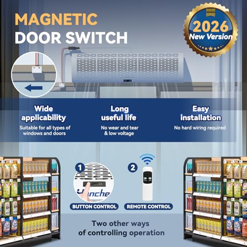 Hanchen 40 Inch Air Curtain 【2026 NEW VERSION】 Magnetic Door Switch 2 Speeds 1527/1292 CFM Uncooled&Unheated Remote Control Super Power Commercial Indoor Heavy Duty Air Door Fan 110V by Hanchen - Used condition - Image 7