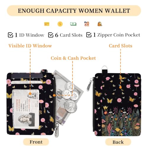 Image of Hancynir Butterfly Flower Slim Wallet Women Credit Card Holder, Small RFID