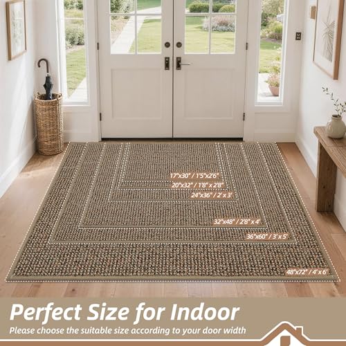Image of BEQHAUSE Dirt Trapper Door Mat 24 inch x 36 inch, Non-Slip Washable Doormats Entrance Mat, Dirt Resistant and Absorbent Welcome Mat, Low Profile Floor Mats for Front Back Door and Entryway, Beige