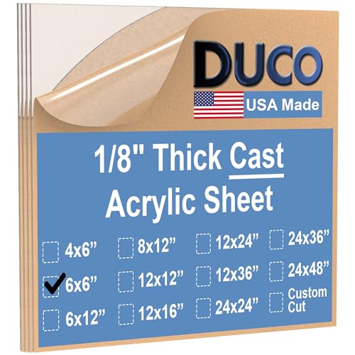 Image of Duco Clear Cast Acrylic Sheets 1 /8 inch (3mm) Thick 6 inch x 6 inch - 4 Pack of USA-Made Transparent Plexiglass Sheet - Shatter Resistant Acrylic Board for Window Replacements, Displays, Signs, & Barriers