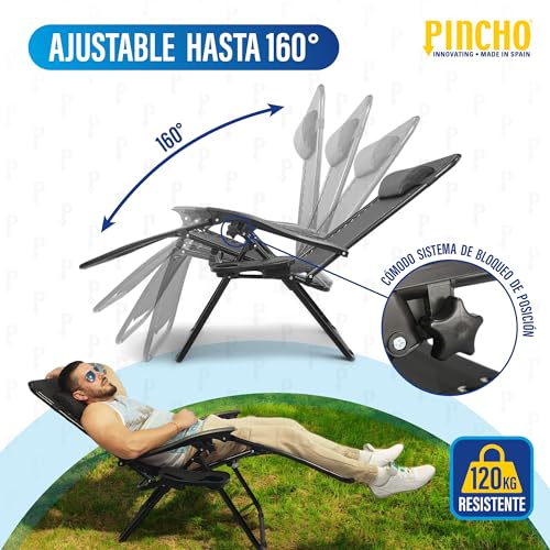 Miniatura 3 de Pincho Tumbona Jardin Exterior Plegable De Gravedad Cero - Pack 2 Sillas Reclinables O Hamacas Para Playa, Terraza Y Camping Con Portavasos, Ligeras Y Cómodas Negro