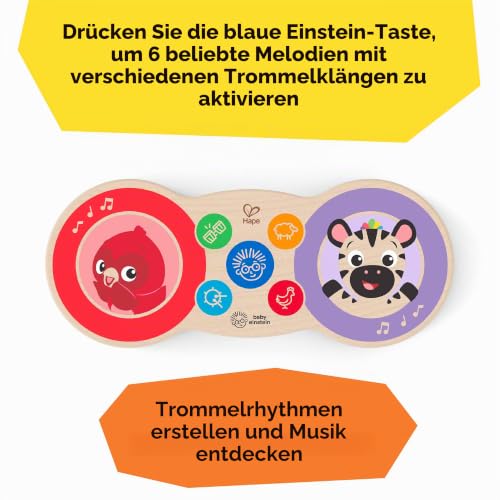 Baby Einstein 12610 Hape Upbeat Tunes Magic Touch Holztrommel, Musikspielzeug aus Holz, mit 6 Melodien, Mehrfarbig – Ansicht 5