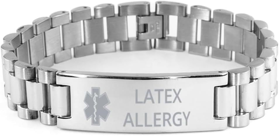 Medical Alert Ladder Stainless Steel Bracelet, Latex Allergy Awareness, SOS Emergency Health Life Alert ID Engraved Stainless Steel Adjustable Bracelet For Men Women