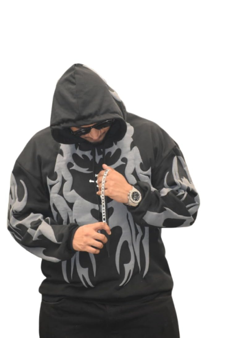 clwn Men’s Casual Tribal Shadow Delta Hoodie Sweatshirt with Adjustable Hood Streetwear for Everyday Winter, Travel, Gym & Home(Size:)-picture-25