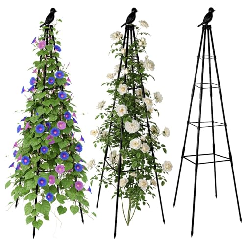 2PCS Garden Obelisks for Climbing Plants-130cm Rustproof Metal Tower Trellis Support Frame Pyramid Plant Climbing Stand for Indoor Outdoor Potted Plants Flowers Vegetables Fruits Vines