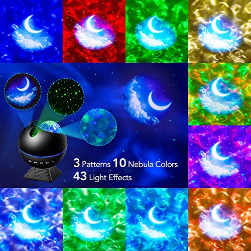 Image of One Fire Star Projector Lights for Bedroom, 43 Lighting Modes Galaxy Star Projector Night Light,Remote Timer Clouds Lamp for Kids Room Decor,360 Rotation LED Gifts for Kids Teen,Black