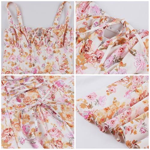 Image of IBTOM CASTLE Women Corset Dress Sleeveless Spaghetti Straps Casual Dresses Boho Slit Lace Up Flowy Midi Bustier Sundress