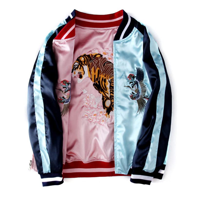 JYHBHMZG Double-Sided Satin Baseball Jacket for Women.Sukajan Coat. Themed.Embroidered Spring Apparel2
