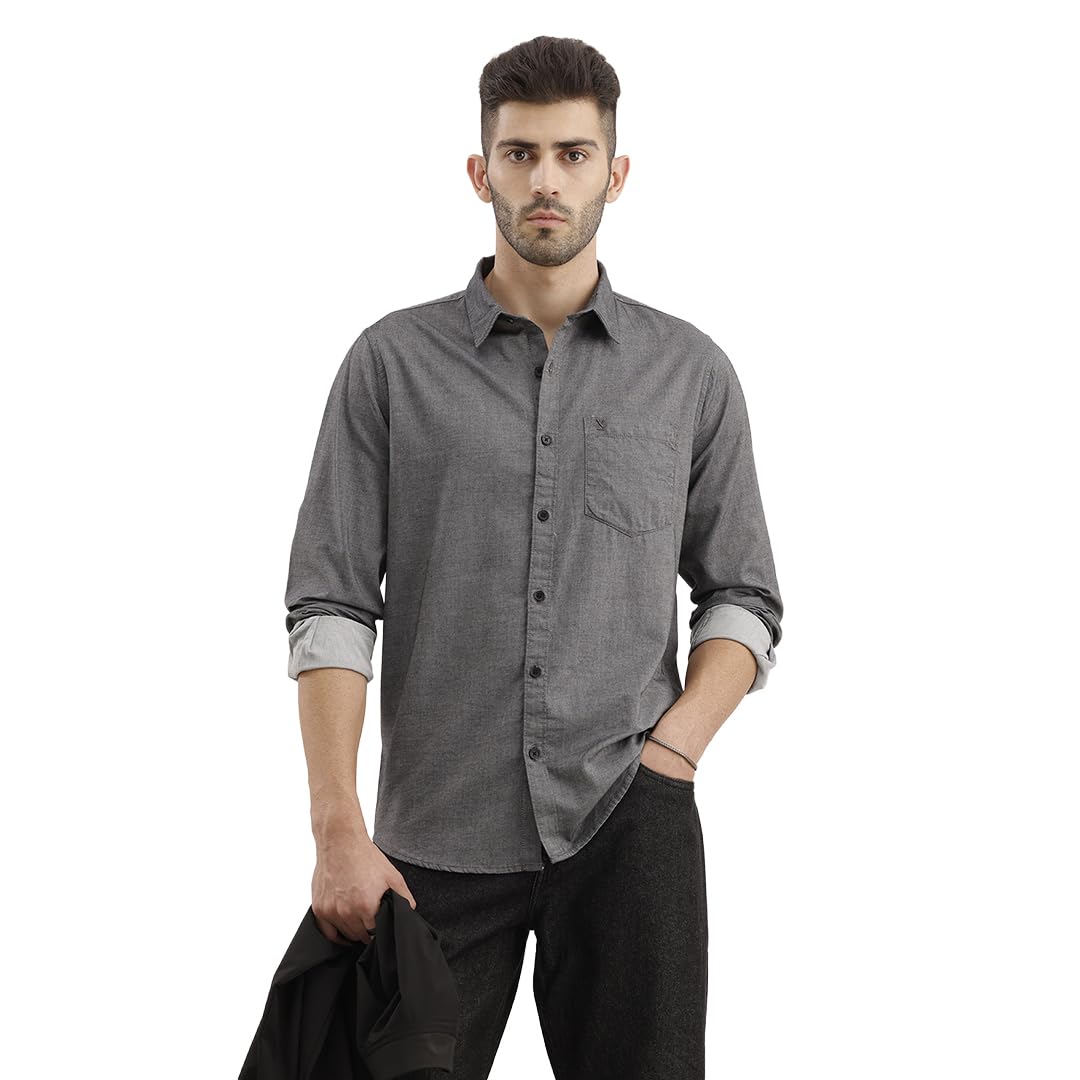 WROGN Men's Cotton Twill Shirt | Solid Black | Regular Fit | Everyday Style in black