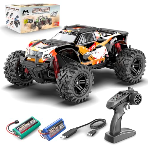 Image of Mirana Spectre 1:10 High Speed Hobby Grade RC Car Toy for Kids & Adults up to 50 kmph - 4x4 Remote Control Offroad Monster Truck ATV - 2 & 3 Pack Rechargeable Batteries - for Ages 14+ Years (Orange)