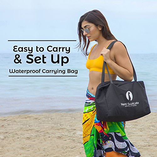Red Suricata Family Beach Sunshade - Sun Shade Canopy | UPF50 UV Protection | Tent with 4 Aluminum Poles, 4 Pole Anchors, 4 Sandbag Anchors | Large & Portable Shelter Tarp - Thumbnail 6
