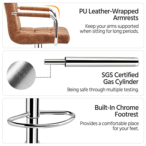 Yaheetech 4Pcs Adjustable Bar Stools Kitchen Counter Barstools Bar/Counter Height Stool Chairs Pu Leather Hydraulic Swivel Dining Chair With Armrest, Retro Brown #TOP5