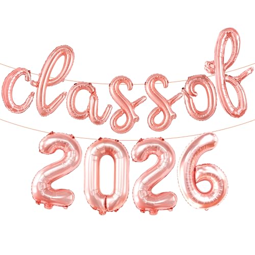 KatchOn Rose Gold Class of 2026 Balloons Banner - Script 16 Inch | Graduation Balloons for Rose Gold Graduation Decorations 2026 | Class Of 2026 Decorations Graduation Party Decorations