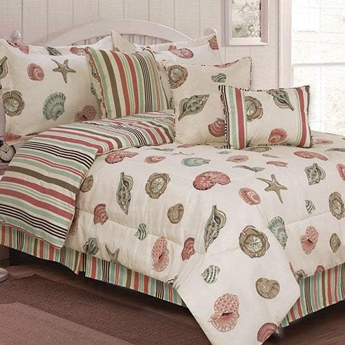 Island Living Seashells, Beach, Coral, Nautical King Comforter Set (7 Piece Bed in A Bag) + Bonus Homemade Wax MELT!