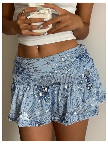 MakeMeChic Women's Sequin Mini Skirt Low Waisted Glitter Sparkly Ruffle Skirts4