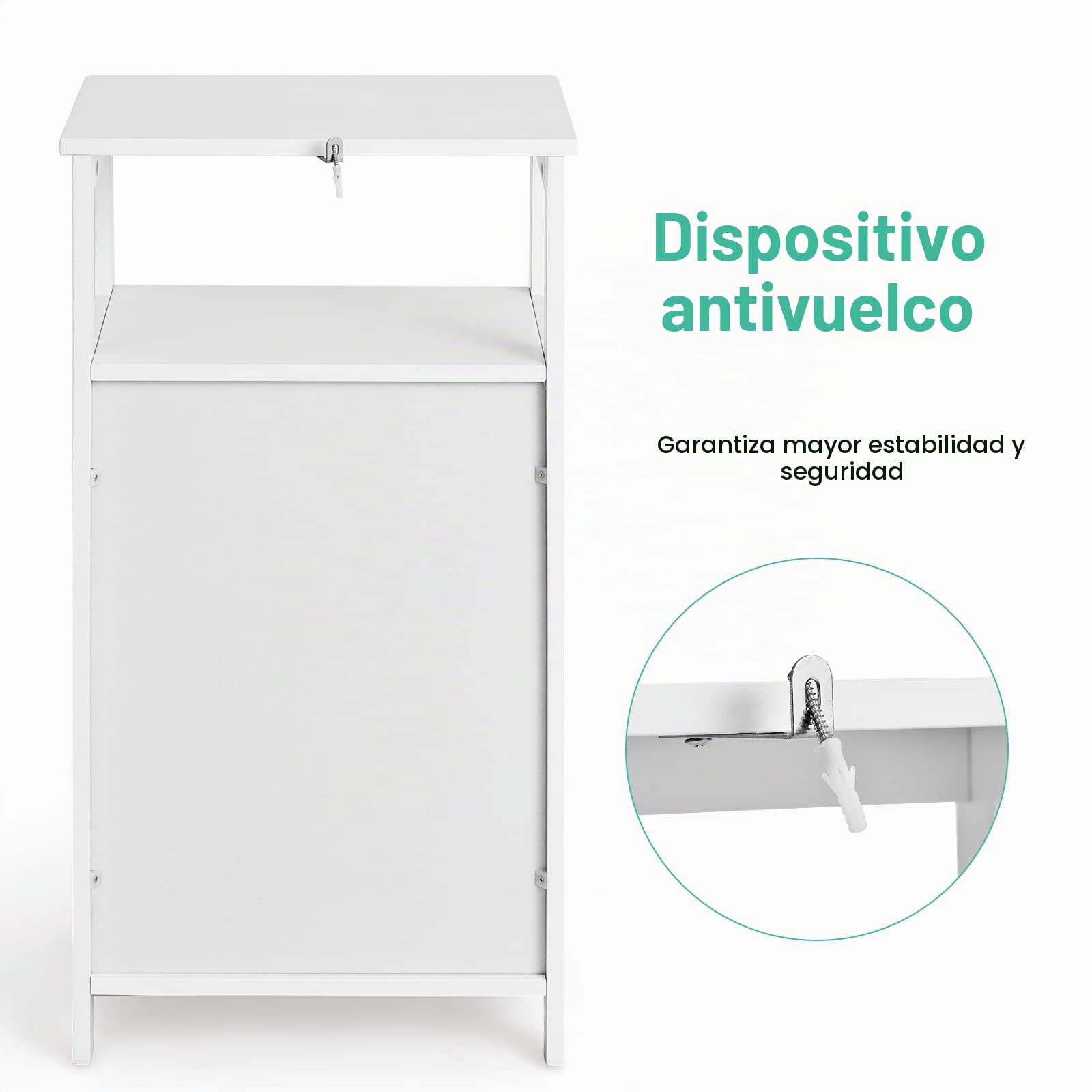 LIFEZEAL Armario de Baño Ahorrador de Espacio (Blanco) | Organizador de suelo con puerta y estante, pies antivuelco y antideslizantes para salón y cocina, 45 x 30 x 84 cm