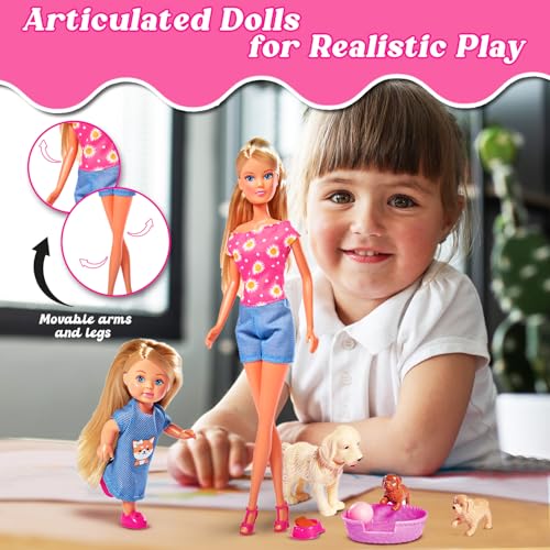 Image of Steffi & Evi Happy Animal Set| Pretend Play Doll Set with Adorable Pets| Encourage Interactive & Imaginative Play| with 16+ Animal Accessories & Shelter (Dogs)