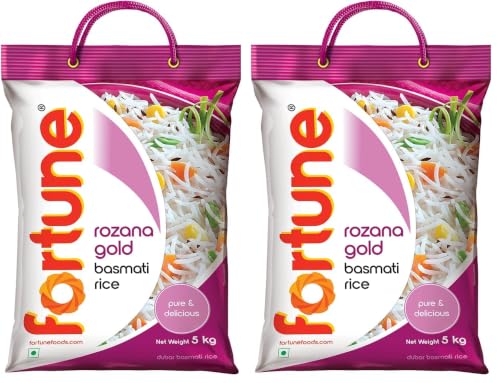 Image of Fortune Rozana Gold Basmati Rice 5Kg | Cooked grain upto 15 mm | Fluffy, Non-Sticky Rice | Everyday Basmati Rice (Pack of 2)