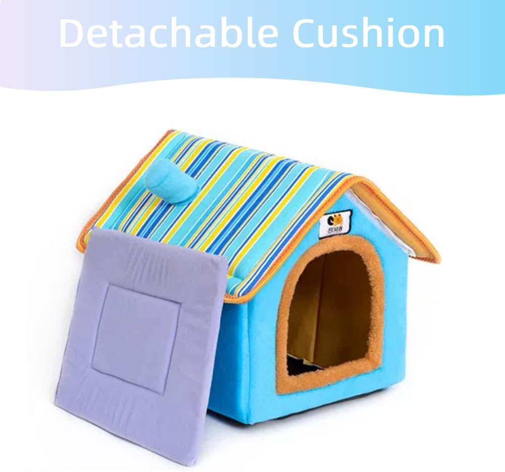 Dog House Cute Indoor Puppy Cave Cat Nest with Removable and Washable Cushion Plush Kennel Pet Bed