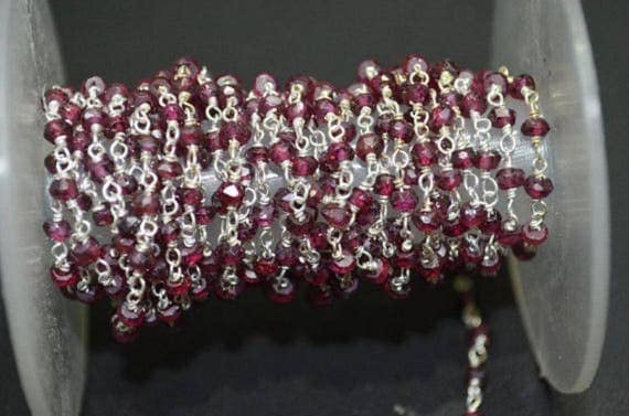 Chaîne de perles grenat rouge 3-4 mm en argent pour éviter les fils cassés