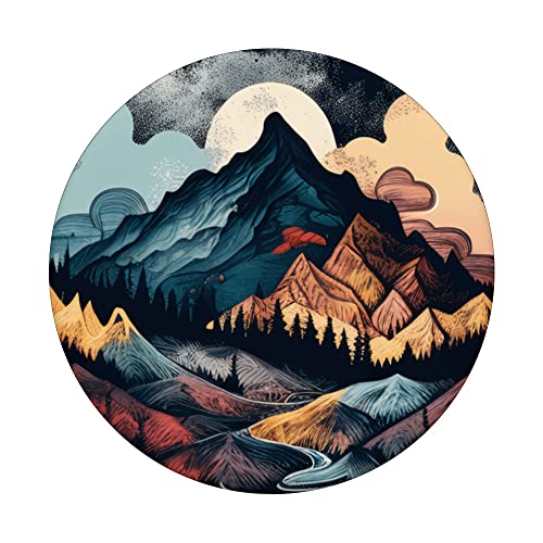 Mountain Boho Flower Floral Sunset Moon Night Western Chic PopSockets Swappable PopGrip, Black - Image 3