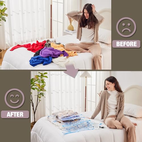 Image of HIBAG Vacuum Storage Bags with Electric Pump, Vacuum Seal Bags for Clothing, Pillows, Blanket Bedding Comforters, 10 pack Jumbo