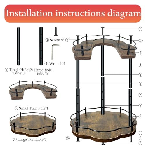 Image of 2 Tier Lazy Susan Organizer,2-Tier Spinning Spice Rack with Stable Carousel Base & 4 Height Settings for Cupboard Kitchen Countertop Dining Table Cupboard (Petal Shape)