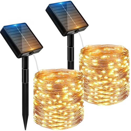 Peasur 2 Pacchi Luci Solari da Giardino, 12M 120 LED Catena Luminosa Esterno Solare Impermeabile, 8 Modalità Lucine Esterno Energia Solare Filo di Rame Luce Decor per Giardino Albero Patio Natale