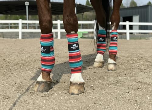 Image of Horse Polo Leg Wraps, Equine Fleece Polo Wraps (Set of 4) - Horse Leg Bandages (Spring Green /Red)