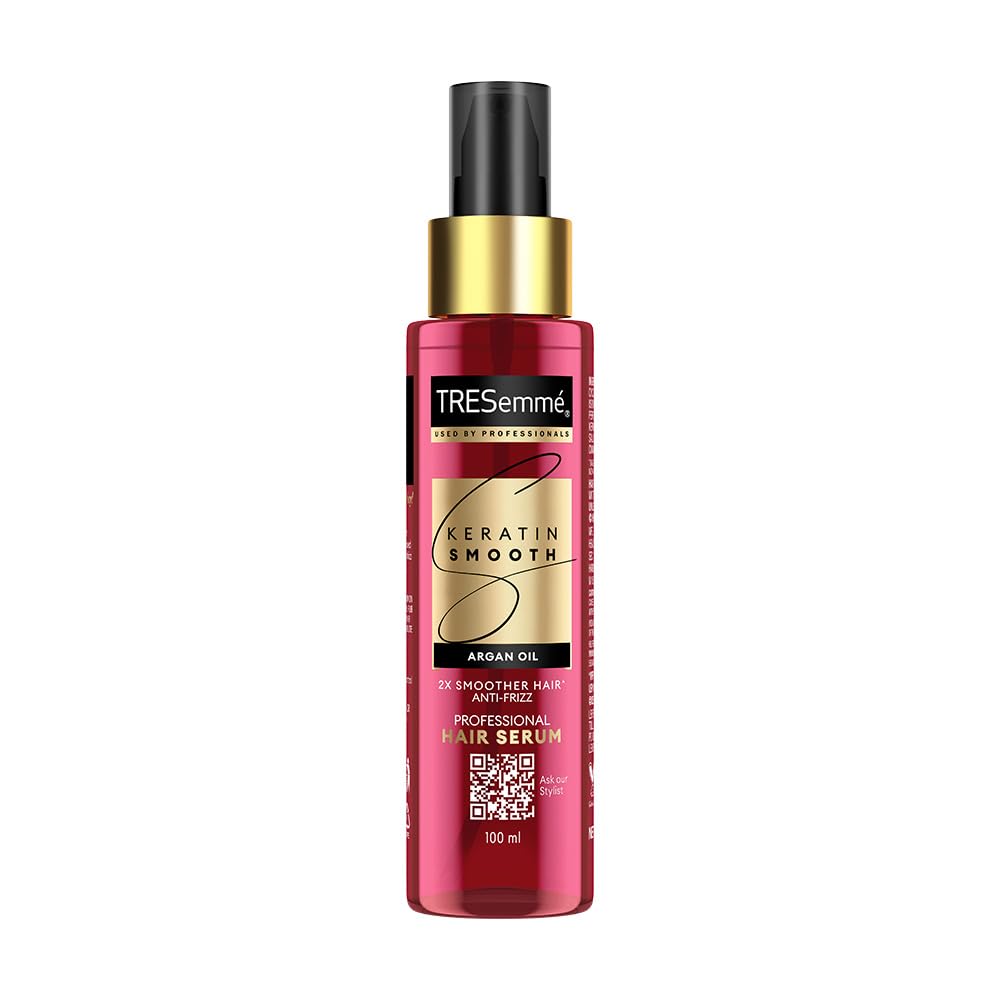 TRESemmé Keratin Smooth Anti-Frizz Hair Serum 100ml with Argan Oil, for 2X Smoother Hair and Long Lasting Frizz control upto 48H even in 80% humidity