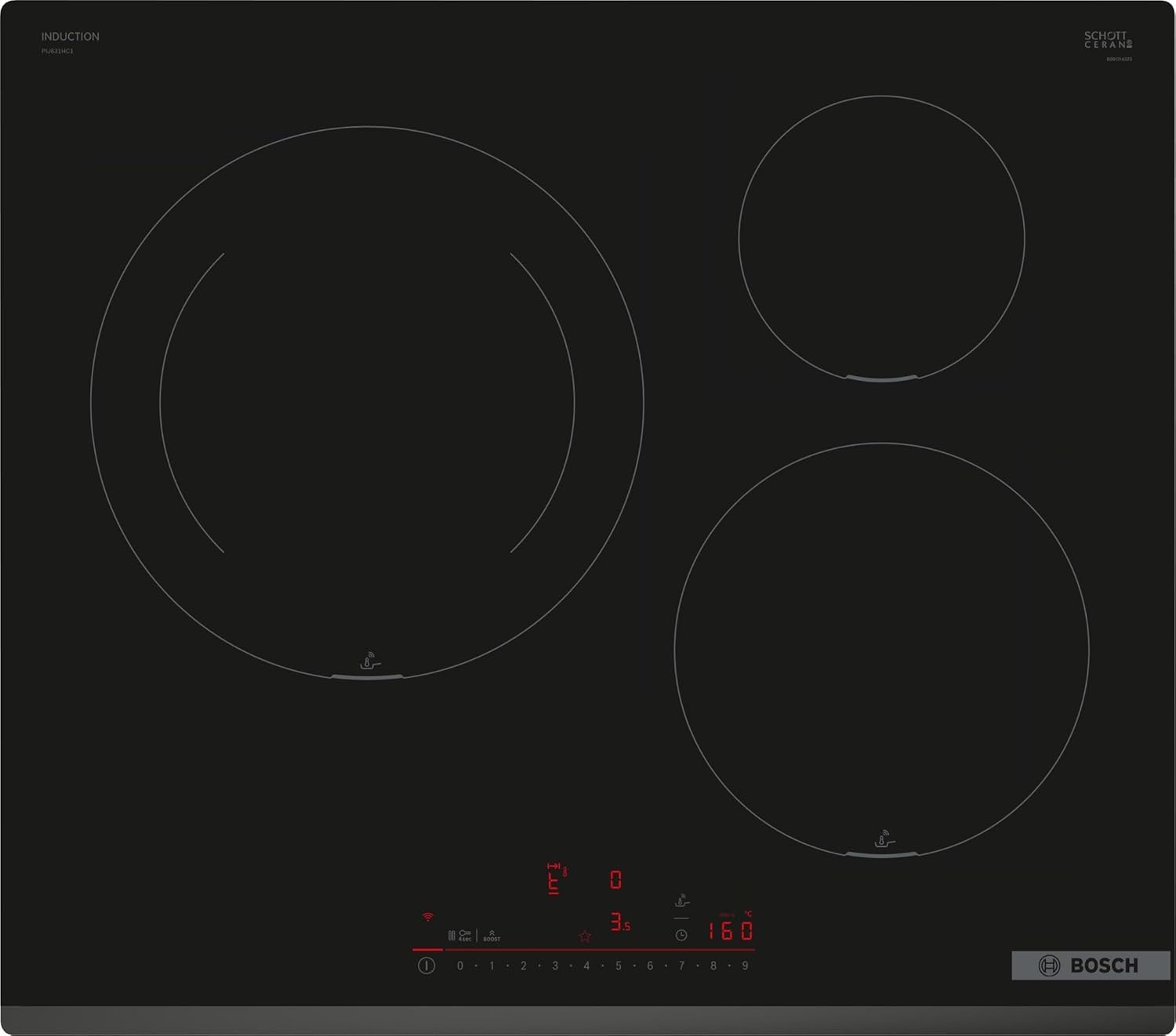 Bosch Plaque de cuisson, PIJ631HC1E, noir, 3 zonas con zona de