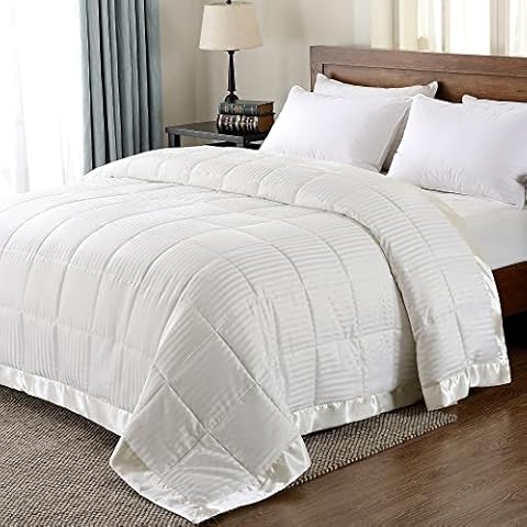 downluxe Lightweight Down Alternative Blanket with Satin Trim, King, Ivory, 90 X 108 Inch Cover