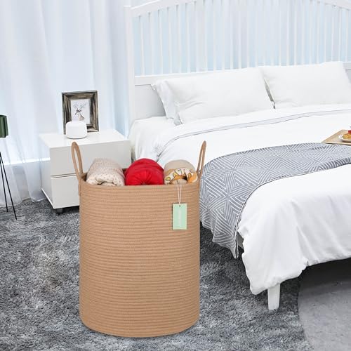 Image of Large Rope Laundry Basket for Clothes, Nursery Hamper 65L, Jute