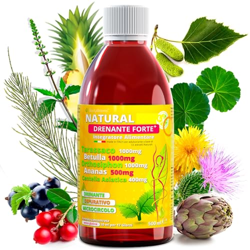 Diuretico drenante forte dimagrante anticellulite | 11erbe con Bromelina Forte Drenante e Detox Dimagrante forte| Drenante gambe | Diuretico ritenzione idrica gambe al Gusto Arancia 500ml