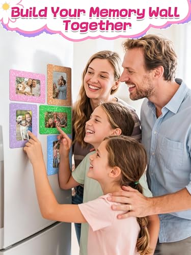Image of 12Pcs Magnetic Picture Frames for 4 inchx6 inch Photo, Locker Accessories for Girls | 6 Colors, Cute Back to School Gifts, Classroom Decorations Supplies, Refrigerator Decor, White Dots