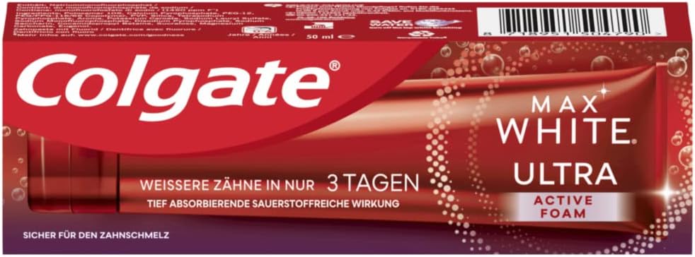 Colgate Max White Ultra Active Foam Toothpaste 50 ml - Whiter Teeth in 3 Days