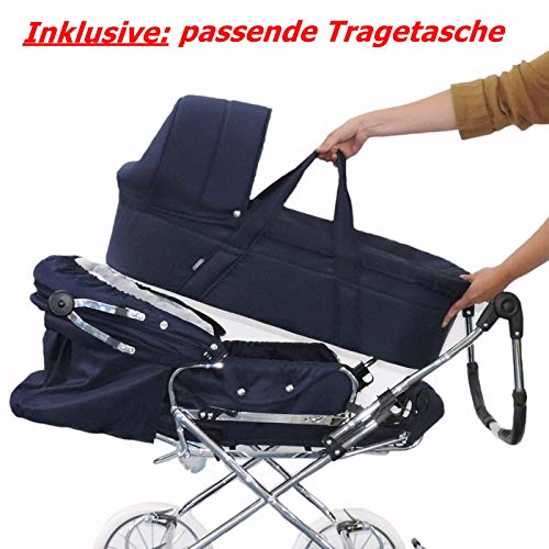 Eichhorn Kinderwagen 417RFS-K041-AIR-FTC Kombikinderwagen mit Lederriemengestell mit Schiebehöhenverstellung mit Fester Tragetasche LuxVariante Luftrad marineblau, blau