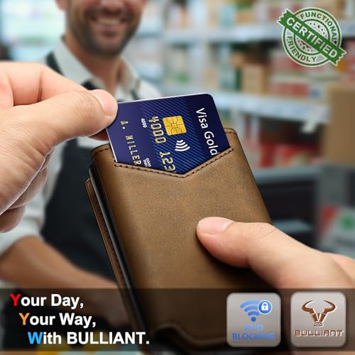Image of BULLIANT Men Wallet Leather Wallet Card Holders Money Clip for Men 10Cards-Magnetic Flip on Metal Case