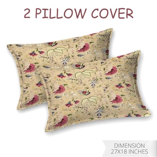 Image of Living Roots Ethnic Jaipur Block Print Double Cotton Bedsheet & 2 Pillow Covers, for Mattress Upto 6 inches Thick, No Colour Bleeding, Yellow Colour, King Size 90 * 108 inches, 120TC (617-A)