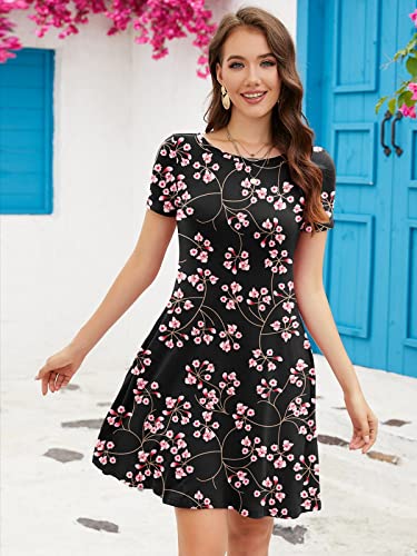 Image of KORSIS Summer Women's Dress Casual T-Shirt Short Sleeve Dresses Swing Flowy Beach Vacation Work Sundress with Pockets