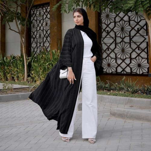 Womens Muslim Kimono Abaya Solid Striped Retro Ethnic Cardigan Robe Dubai Middle Eastern Saudi Arabia Eid Clothes2