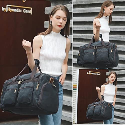 Weekender Overnight Duffel Bag Shoe Pocket for Women Men Weekend Travel Tote Carry On Bag (Black)