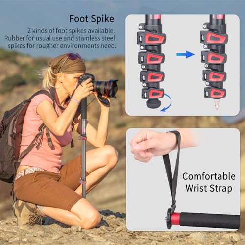 Image of 66.9in /170cm Camera Monopod INNOREL VM80A Aluminum Alloy Portable Compact Lightweight Travel Monopod with Fast Flip Lock for Canon Nikon Sony DSLR Camera Video Camcorder DV Photography Load 33lbs /15kg