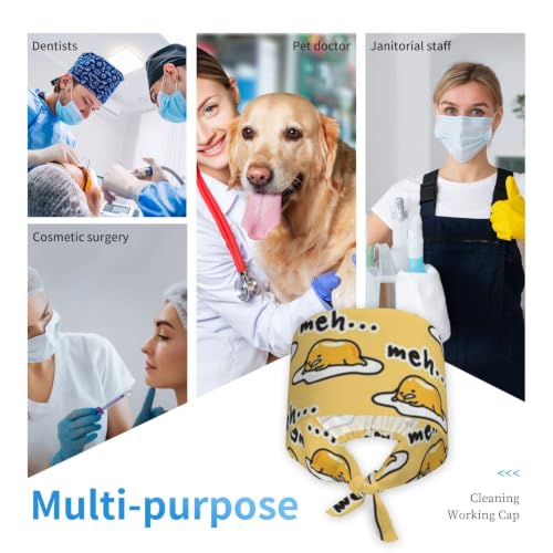 Image of Cute Pug Dog Print Working Cap Scrub Cap with Sweatband,Adjustable Fashion Bandage Tie Back Hat Headwear for Women Men