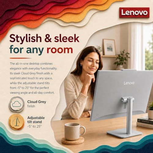 Image of Lenovo 24 inch IdeaCentre All-in-One Desktop, 32GB RAM, 2TB SSD, Full HD Anti-Glare IPS Display, Intel 4-Core, Wi-Fi 6, Windows 11, Everyday Use AIO
